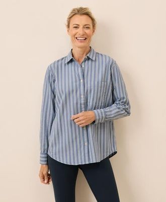 Pact Organic Cotton All Day Poplin Classic Shirt in Berkeley Stripe at Nordstrom, Size Small
