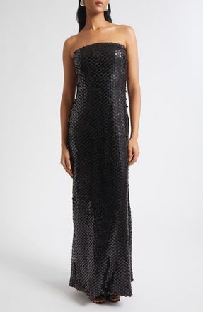 Ramy Brook Angel Strapless Sequin Column Gown in Black Mesh at Nordstrom, Size 14