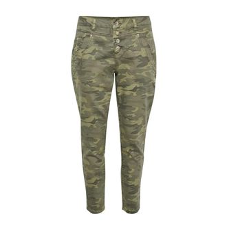 Cream Green Camo Twill Cropped Trousers - female - Cream - Skinny Trousers - Gray - W31 - Trousers