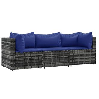 vidaXL Set De Muebles De Jard&iacute;n 3 Pzas Y Cojines Rat&aacute;n Sint&eacute;tico Gris Vidaxl