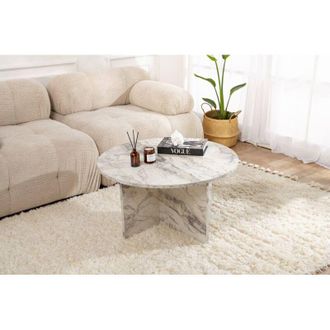 Dmora Mesa De Caf&eacute; Pianezza, Mesa De Centro Baja, Revistero Para Sof&aacute;, Estante De La Sala De Estar, 80x80 H45 Cm, M&aacute;rmol - Dmora