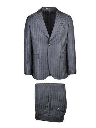 Lab 001 Grey Polyester-Viscose Pleated Formal Suit