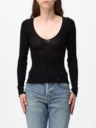 Saint Laurent Maglia slim fit in seta con scollo a V e fondo ondulato