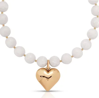 Ettika Luck & Love Stone Puffy Heart Pendant Necklace in Bone at Nordstrom