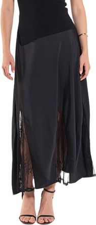 endless rose Lace Trim Satin Midi Skirt in Black at Nordstrom, Size X-Small