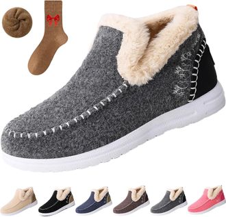 Generic Cozy Orthopedic Fleece Slip-On Boots,Womens Warm Plush Lined Non-Slip Flat Shoes,Comfort Warm Ankle Boots Indoor Outdoor (Gray, Adult, Adult, Women, 3