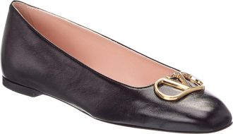 Valentino Vlogo Signature Leather Ballerina Flat
