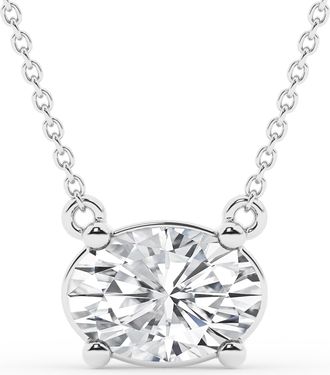 Grown Brilliance 1 Carat East West Oval Cut Lab Grown Diamond Solitaire Pendant Necklace in Sterling Silver, G Color, SI Clarity