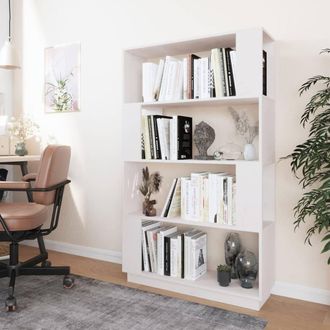 Berkfield Home Beautiful Book Cabinet/Room Divider White 80x25x132 cm Solid Wood Pine | Size: 80 x 25 x 132 cm