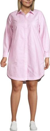 Lands End Plus Size Light Weight Denim Long Sleeve Button Front Shirt Dress in Pink/white Stripe at Nordstrom, Size 2X