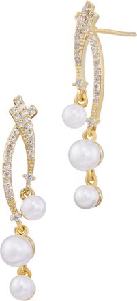 Savvy Cie Jewels DOUBLE DROP PEARLS WITH CZ AND FAUX PEARLS EARRINGS
