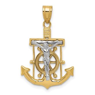 Diamond2Deal 10k Two-tone Diamond-cut Mariners Cross Pendant