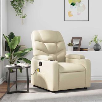 vidaXL Sill&oacute;n Reclinable De Masaje Cuero Sint&eacute;tico Crema Vidaxl