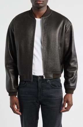 Frame Denim Genuine Shearling Lined Bomber Jacket in Dark Brown at Nordstrom, Size X-Large