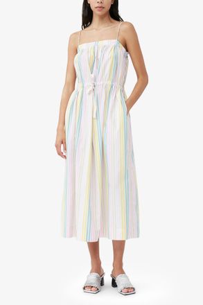Ganni Mixed Stripe Cotton Maxi Strap Dress - Size 32 Organic