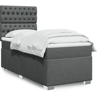 vidaXL Vidaxl - Cama Box Spring Con Colch&oacute;n Tela Gris Oscuro 90x190 Cm