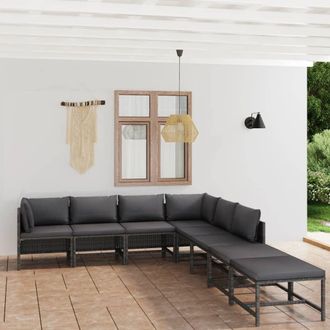 vidaXL Set De Muebles De Jard&iacute;n 8 Pzas Y Cojines Rat&aacute;n Sint&eacute;tico Gris Vidaxl