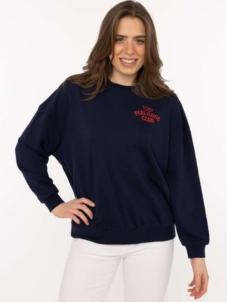 Zwillingsherz Sweatshirt ZWILLINGSHERZ Feel Good Club, Damen, Gr. L/XL, marine, Sweatware, Obermaterial: 60% Baumwolle, 40% Polyester, unifarben, h&uuml;ftbedeckend, Run