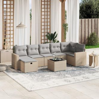 vidaXL Juego De Sof&aacute;s Jard&iacute;n Con Cojines Beige Mezcla 8 Pzas Rat&aacute;n Pe Vidaxl