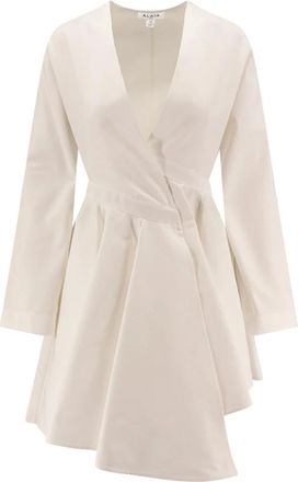 Alaia Kleedjes, Dames, Wit, S, Katoen, Asymmetrische Midi Katoenen Popeline Jurk