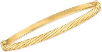 Ross-Simons Italian 14kt Yellow Gold Grooved Oval Bangle Bracelet