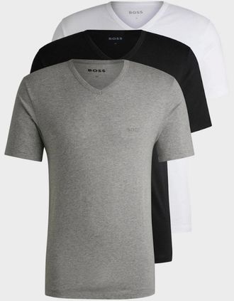 HUGO BOSS Mens BOSS Orange 3-Pack Mens V-Neck Underwear T-Shirts in Cotton Jersey - White/Grey/Black 999 - Size: 38