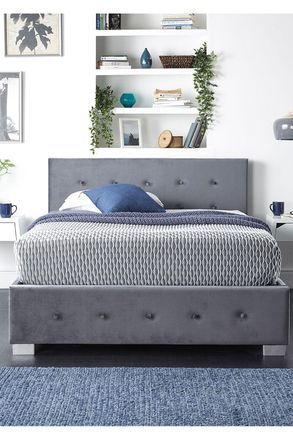 Aspire Home Accents Side Opening Ottoman Storage in Grey Plush Velvet | Size: King