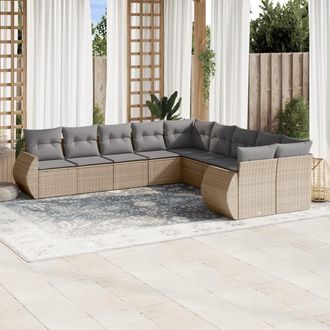 vidaXL Juego De Sof&aacute;s Jard&iacute;n Con Cojines Beige 10 Pzas Rat&aacute;n Sint&eacute;tico Vidaxl