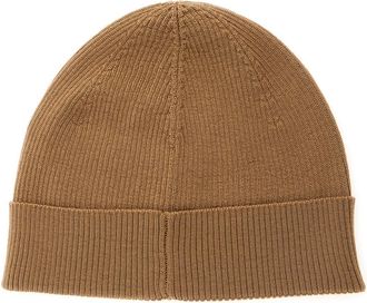 Saint Laurent Womens Beige Knit Beanie With Logo Patch Wool Hat