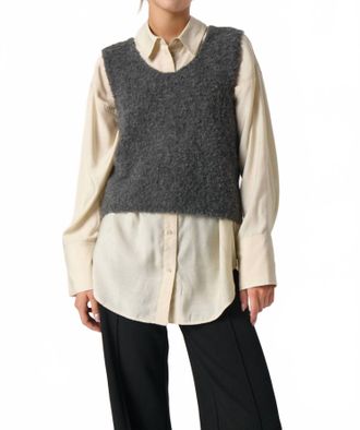 Soaked In Luxury Venessa V-Neck Fluffy Knit Waistcoat In Grey Melange