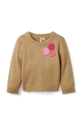 Janie and Jack Floral Applique Sweater in Beige at Nordstrom, Size 18-24M