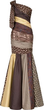 Moschino patchwork-design one-shoulder dress - women - Silk/Polyester - 40 - Brown