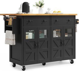 STILVORA Carro De Cocina Con 1 Caj&oacute;n Y Estantes Ajustables, 5 Ruedas Con Freno, Para Cocina Y Sal&oacute;n, Negro