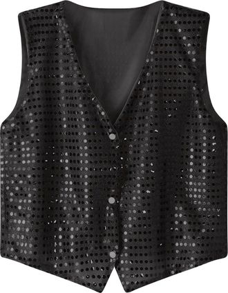 Generic Sequin Vest for Men Sleeveless Sparkly Jackets for Women Plus Size Glitter Waistcoat Gilet Button Tops Going Out Party Outfits