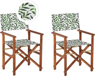 Beliani Beliani - Conjunto De 2 Sillas De Jard&iacute;n De Madera De Acacia Oscura Verde Blanco Hojas Plegable Cine