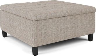 Simpli Home Harrison 36In Transitional Square Coffee Table Storage Ottoman