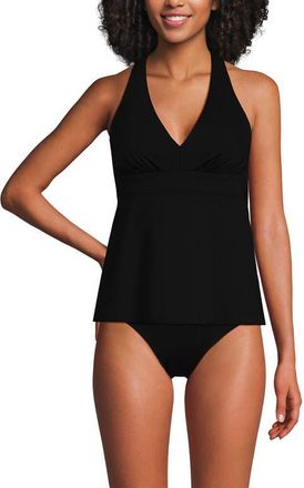 Lands End V-Neck Racerback Flutter Tankini in Black at Nordstrom, Size 12