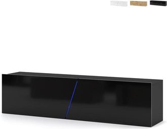 Vivaldi Mueble TV de pared suspendido 160cm diseño minimalista moderno luz LED Regat - Negro