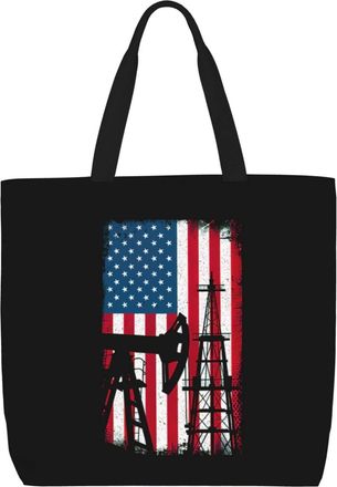 Generic Women Handbag Oilfield Worker - Roughnecks- American Flag Oil Rigs Ladies Shopping Shoulder Bag Waterproof Retro Shopping Bags, For Graduation, Holida