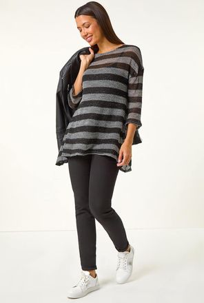 Roman Metallic Stripe Knit Top