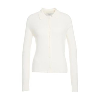 MVM Cashmere Knitwear, female, White, Size: M Luxurious Knit Polo Sweater Bianco