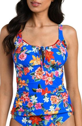 La Blanca Modern Tie Neck Tankini in Blue Multi at Nordstrom, Size 14