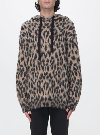 Laneus Oversized Animalier Knit Hoodie with Dropped Shoulders