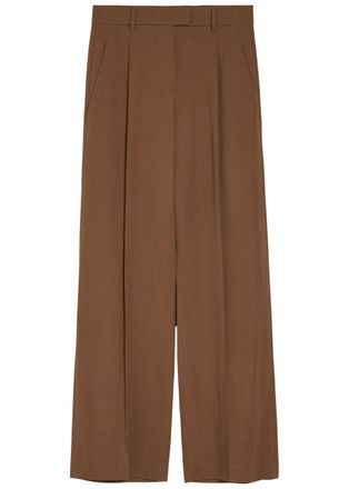 Brunello Cucinelli Tailored Wide-leg Wool-blend Trousers - Brown - 42 (UK10 / S)