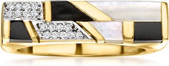 Ross-Simons Mother-Of-Pearl and Onyx Ring With White Topaz in 18kt Gold Over Sterling