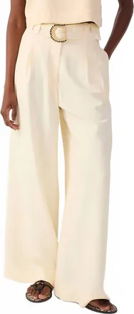 Dress To Beaded Buckle Wide Leg Linen Pants In Shell Beige