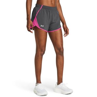 Under Armour Womens Fly by Gym Shorts, (026) Castlerock / Astro Pink / Reflective, M