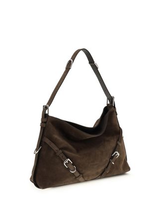 Givenchy Womens Medium Voyou Shoulder Bag Glossy Leather Ebony Brown Calf Suede