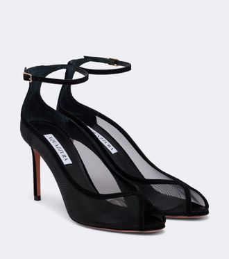 Aquazzura Love Affair suede-trimmed mesh slingback sandals