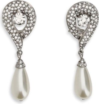Alessandra Rich Womens Earrings With Pearl Pendants, Crystal-Silver Silver Brass